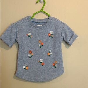 Gymboree Blue Tee with Floral Embroidery